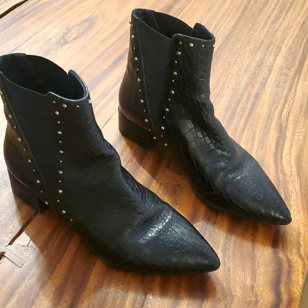 Black Italian leather snake skin booties